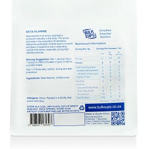 BBE002 BulkSups Beta Alanine 500g Rear
