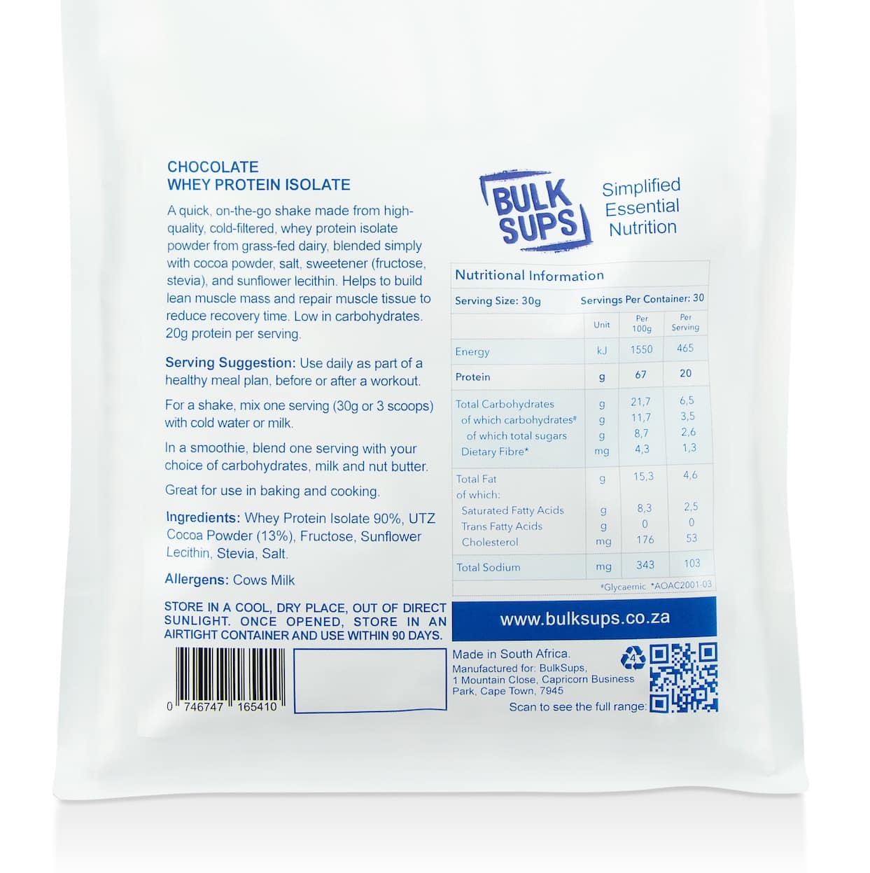 Chocolate Whey Protein Isolate Bulk Sups ︎ Clean Nutrition Made Simple